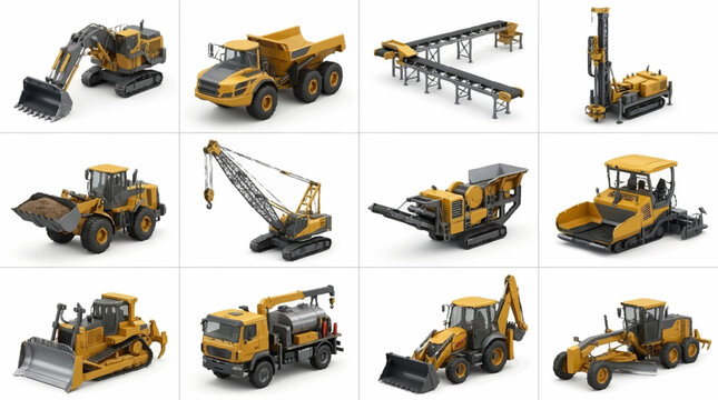 Collection of heavy construction machinery and equipment.