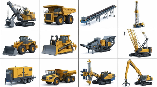 Collection of heavy construction machinery and equipment.