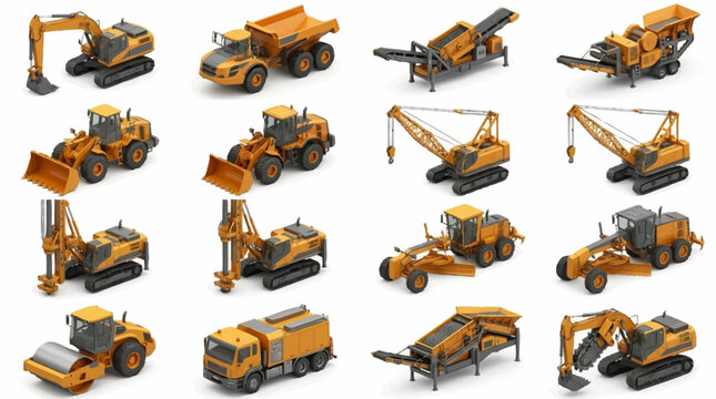 Collection of heavy construction machinery and equipment.