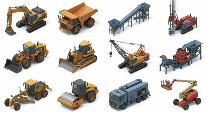 Collection of heavy construction machinery and equipment.