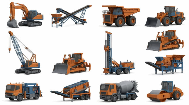 Collection of heavy construction machinery and equipment.