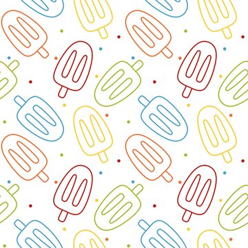 This is a seamless raster pattern featuring playful popsicle illustrations in a bright, pastel color palette.