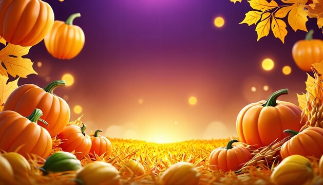 Autumn Pumpkin Border with Sunset Glow