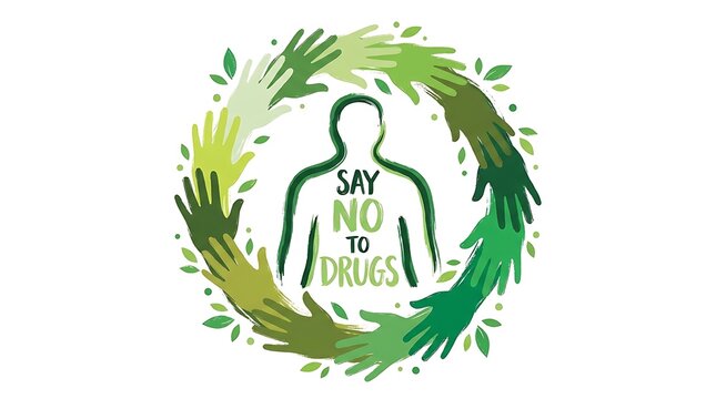 Say no to drugs campaign graphic with hands and silhouette