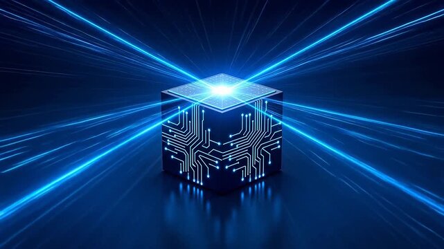 Cube with glowing circuit board design