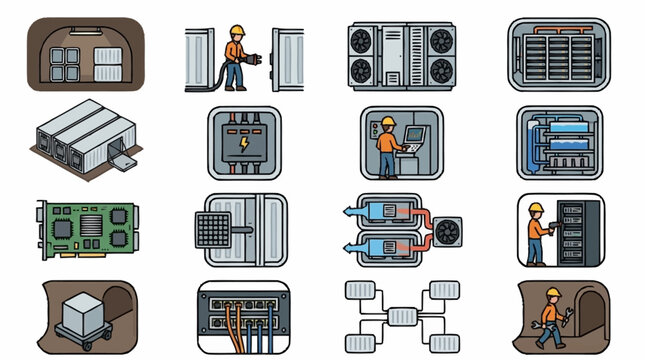 Flat Design Technology and Industry Icons Collection.