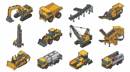 Collection of heavy construction machinery and equipment. © Solikin