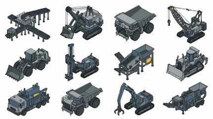 Collection of heavy construction machinery and equipment. © Solikin