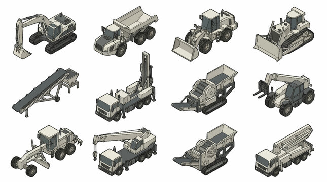 Collection of heavy construction machinery and equipment.