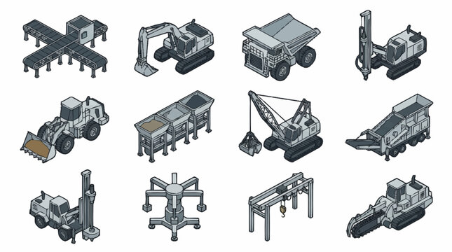 Collection of heavy construction machinery and equipment.