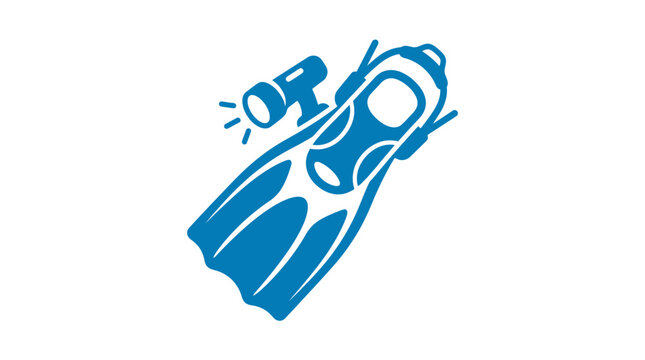 Blue flipper fin with attached flashlight for night diving.