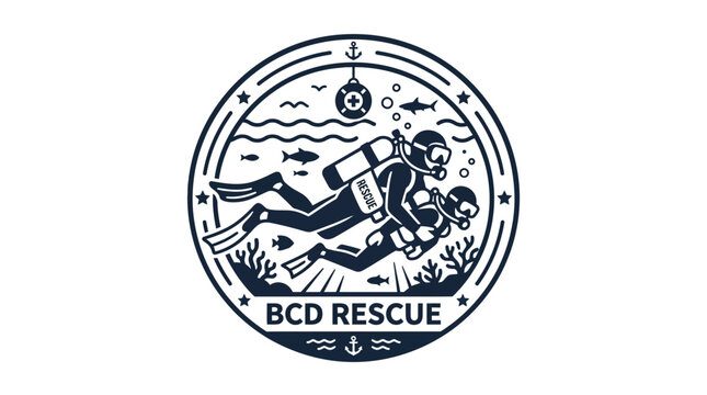 BCD Rescue circular logo with diver and gear.