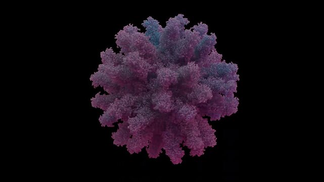 A seamless loop animation of 3D Anellovirus structure TTMV-LY1 Torque Teno Mini Virus capsid, 60-mer Icosahedral Cryo-EM created by 3d render ProRes 4444 XQ 10bit Alpha.