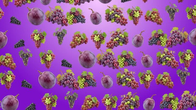 Seamless Pattern of Red and Purple Grapes with Plums Isolated on Vibrant Purple Background for Food Packaging and Healthy Fruit Design Assets, High-Resolution Graphic Texture
