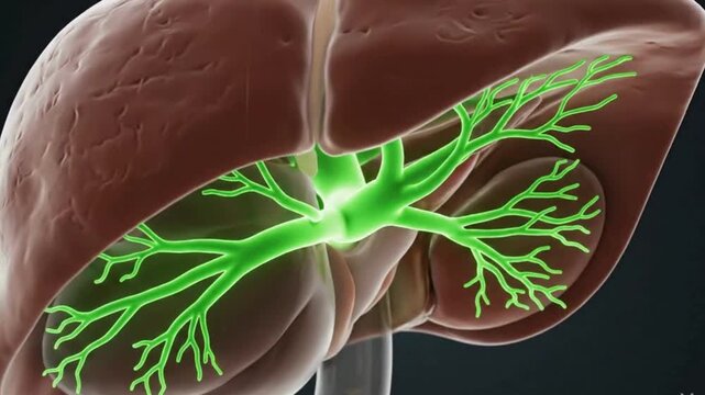 3D Human Liver Anatomy with Bile Ducts Illustration