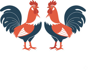 Colorful Rooster Cartoon Character Illustration Set Featuring Two Standing Cockerels for Farm Product Packaging Branding and Country Restaurant Logo Designs © Auwal
