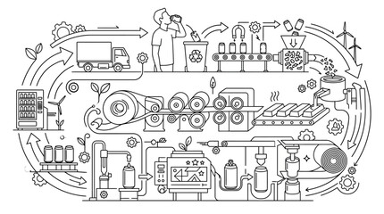 Obraz premium Vector infographic diagram of aluminum can recycling process and circular economy manufacturing loop