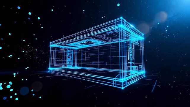 Blue wireframe box in space