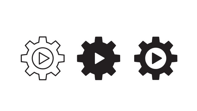 "Gear icons with play symbol variations"