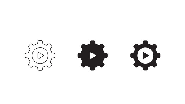 "Gear icons with play symbol variations"