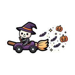 Obraz premium Cartoon skeleton wearing witch hat.