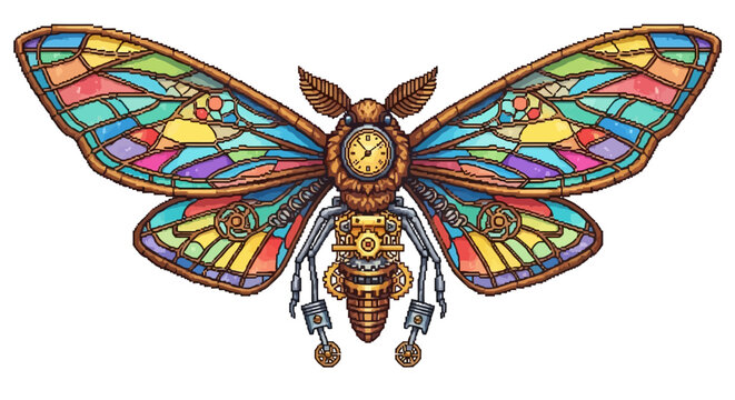 Steampunk Mechanical Butterfly with Stained Glass Wings.