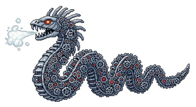 Steampunk Mechanical Dragon Creature Illustration.