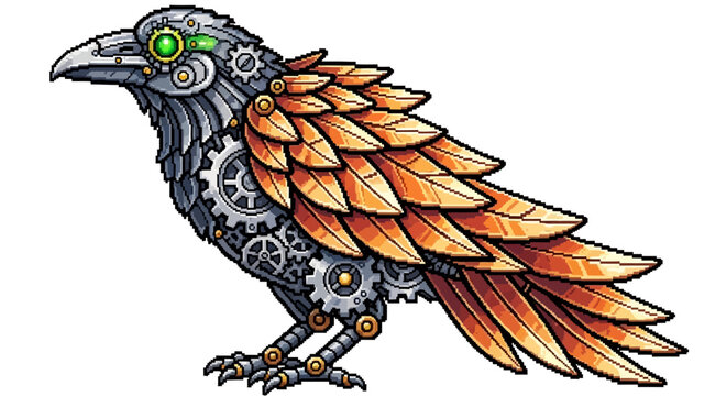 Steampunk Mechanical Raven Bird Illustration.