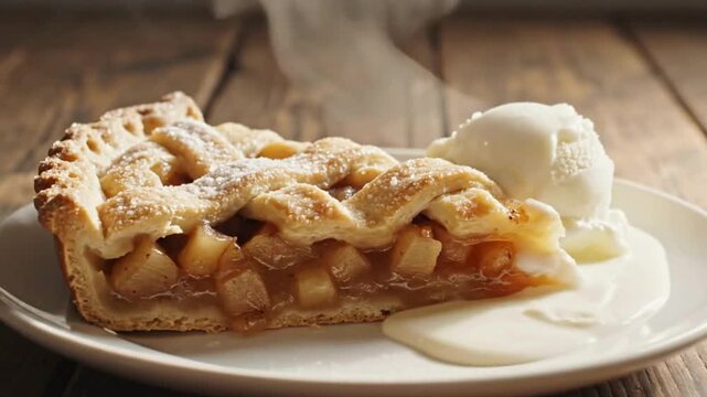 Delicious Homemade Apple Pie Slice on Plate, Close-up