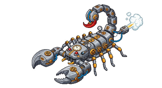 Steampunk Mechanical Scorpion Creature Illustration.