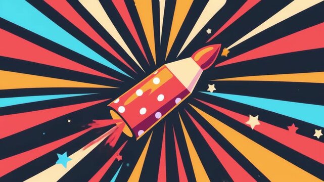 Comic firecracker rocket with retro pop art rays