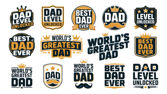 Collection of vintage badges celebrating the best dad ever labels