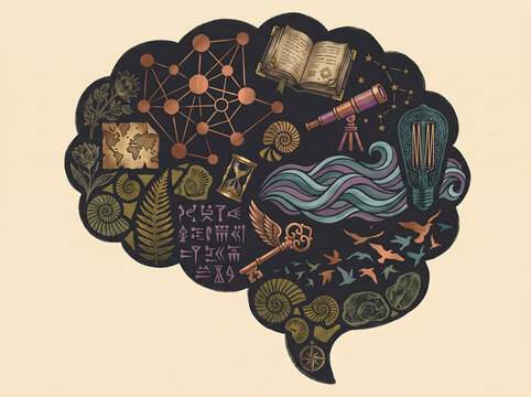 Creative Brainstorming Mind Map with Digital and Analog Tools in Abstract Artistic Style