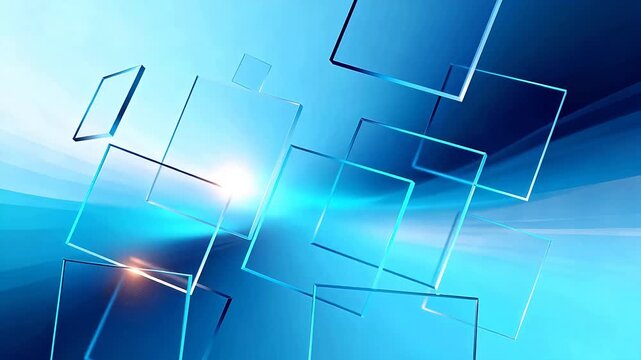 Abstract blue glass shapes floating
