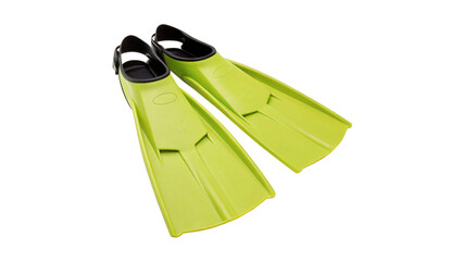 Pair of bright neon green plastic diving flippers fins isolated on transparent background cut out © novoradova-png