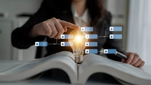 Blockchain structure showing distributed data blocks linked with encryption, representing secure transaction verification, decentralized control, and immutable record system Latch