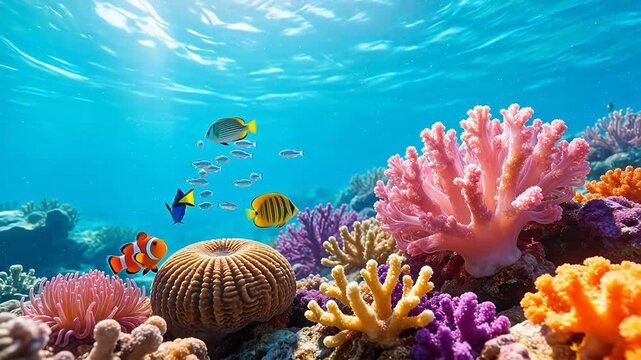 Colorful underwater coral reef with fish