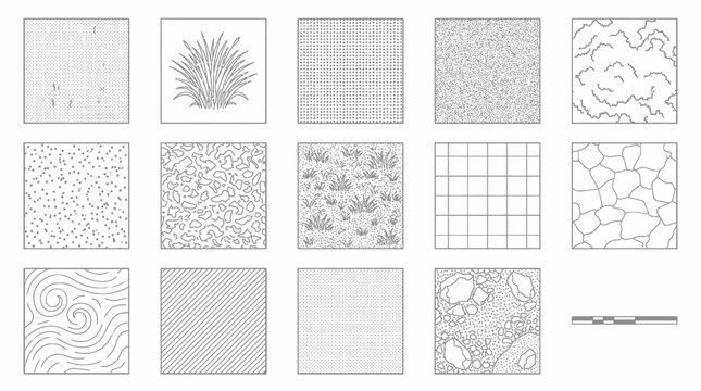 Architectural landscape plan drawing symbols set.