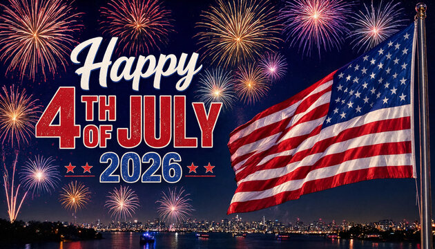 Vibrant 4th of July 2026 fireworks display in night sky