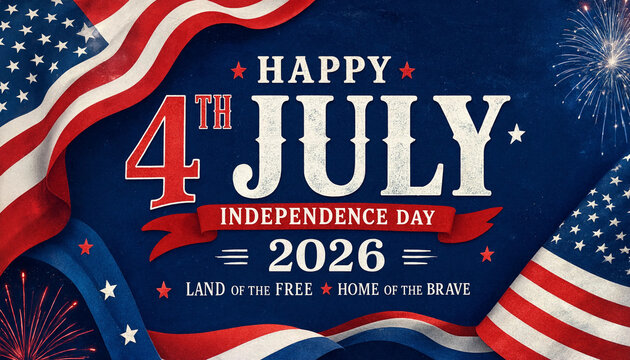 Festive 4th of July 2026 flag banner with stars and stripes