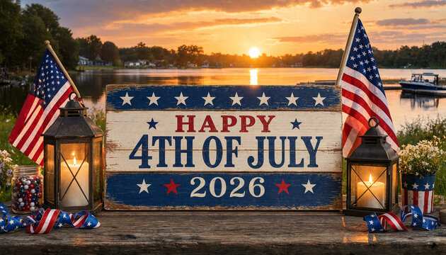 Tranquil 4th of July 2026 lakeside view with mountain backdrop