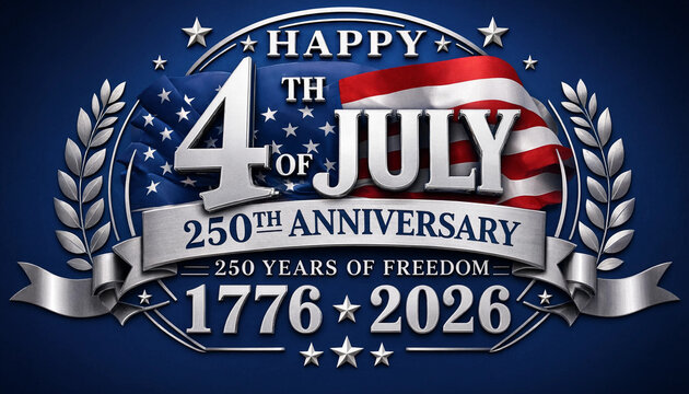 Golden 4th of July 2026 emblem for 250 years of freedom