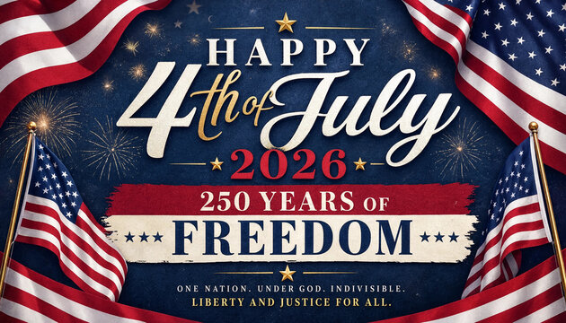 Elegant 4th of July 2026 banner celebrating 250 years of freedom