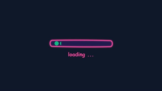 Loading bar doodle neon glowing digital game progress computer screen interface 4K