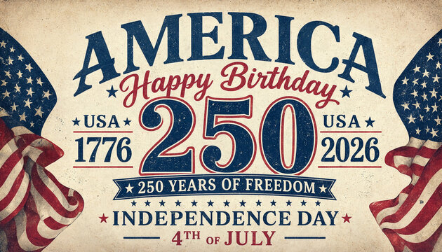 Festive America 250 birthday typography for 4th of July 2026