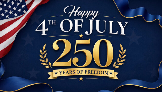 Elegant blue and gold 4th of July 2026 emblem