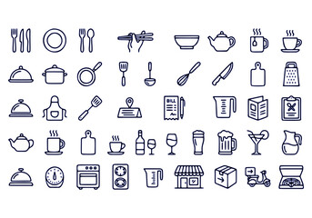 Naklejka premium Restaurant Line Art Vector Icon Collection