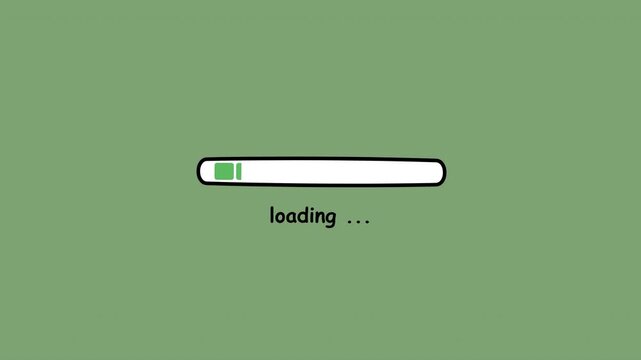 Loading bar doodle step progress cartoon animation interface green background loop 4K