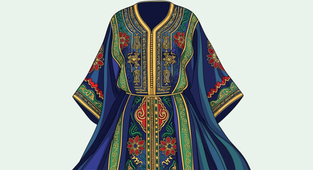 Fototapeta premium Vibrant Traditional Embroidered Kaftan Robe Illustration