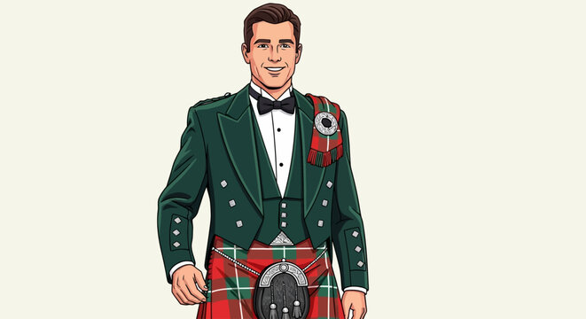 Man in traditional Scottish kilt and jacket